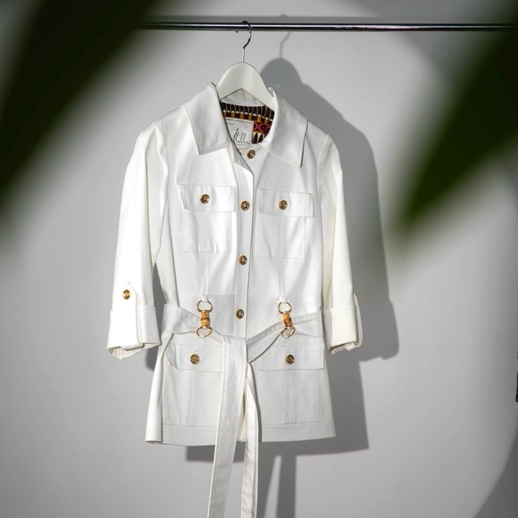 Milly of New York White Blazer w/ Bamboo & Gold Accents - Size 4 - Picture 4 of 9